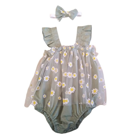 One Pieces New Baby Green Daisy Onepiece With Headpiece 912 Months 9 Poshmark